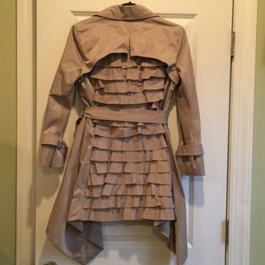 BCBG Maxazria Ruffle Back Trench Coat